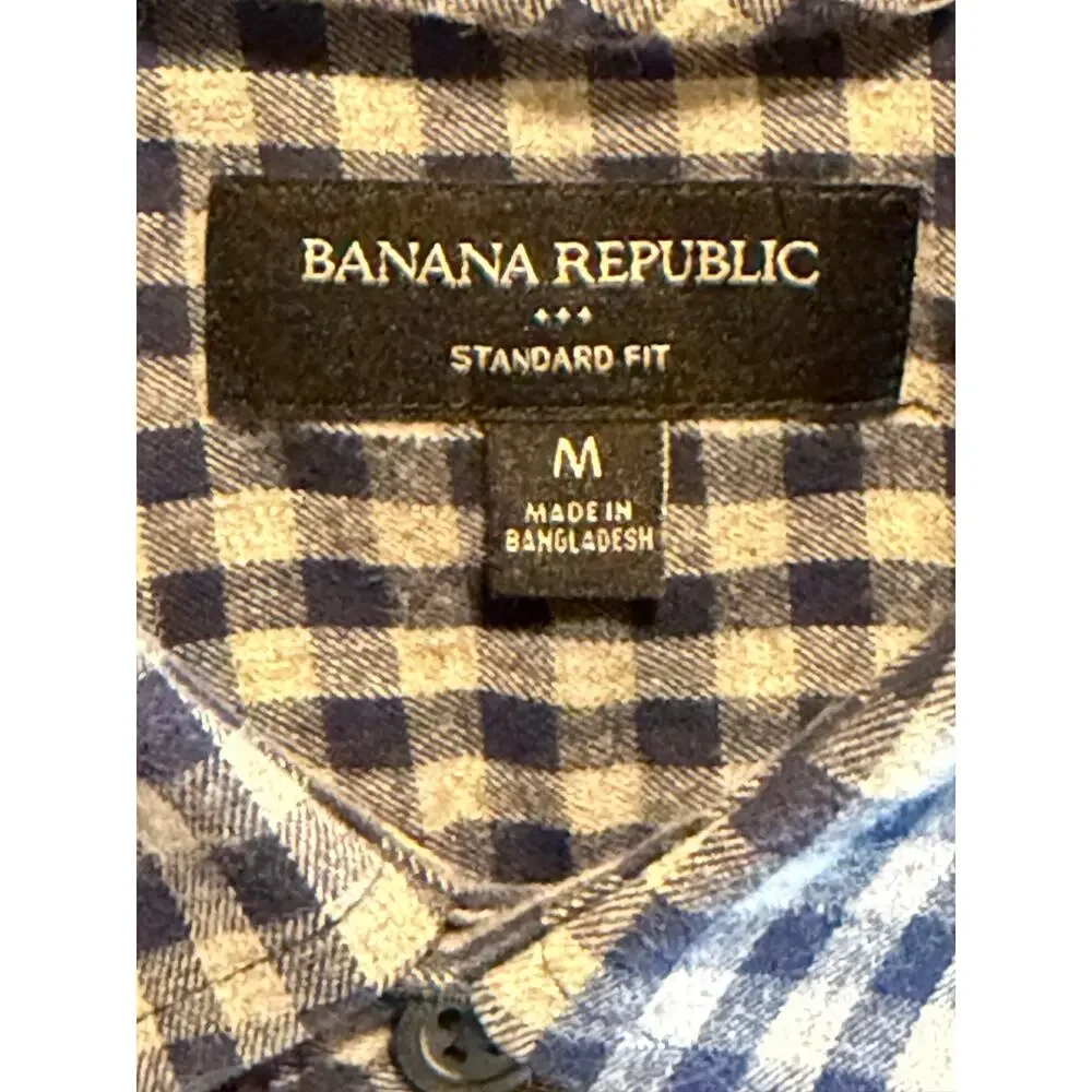 Banana Republic Gingham Navy Gray Cotton Long Sleeve Button Down Shirt Men's M